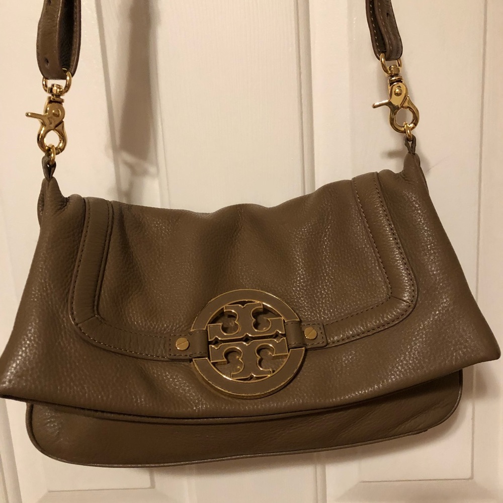 Tory Burch Taupe Amanda Foldover Messenger Purse